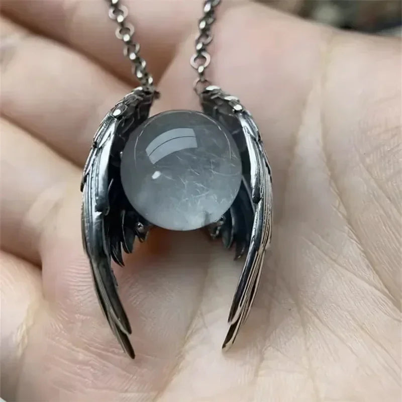 Personality Angel Ghost Beads Wings Pendant Necklace for Men Women Guard Angel Necklace Hip Hop Jewelry Accessories