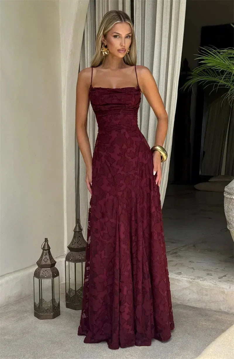 Mozision Spaghetti Strap Backless Sexy Maxi Dress Women Gown Fashion Off-shoulder Sleeveless Lace-up Evening Club Party Dress