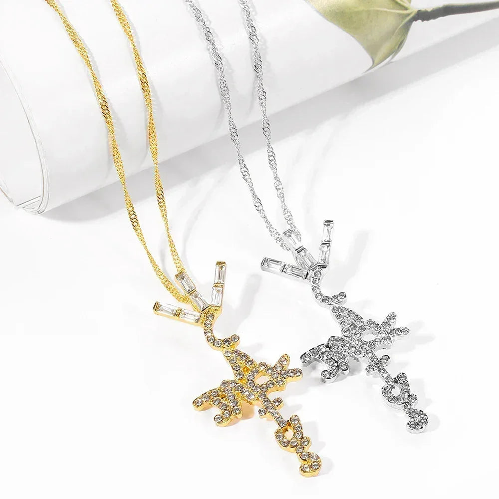 Men Hip Hop Full Rhinestone King Queen Pendants Necklaces Bling Bling Iced Out Cuban Link Chain Hiphop Necklace Men Jewelry Gift