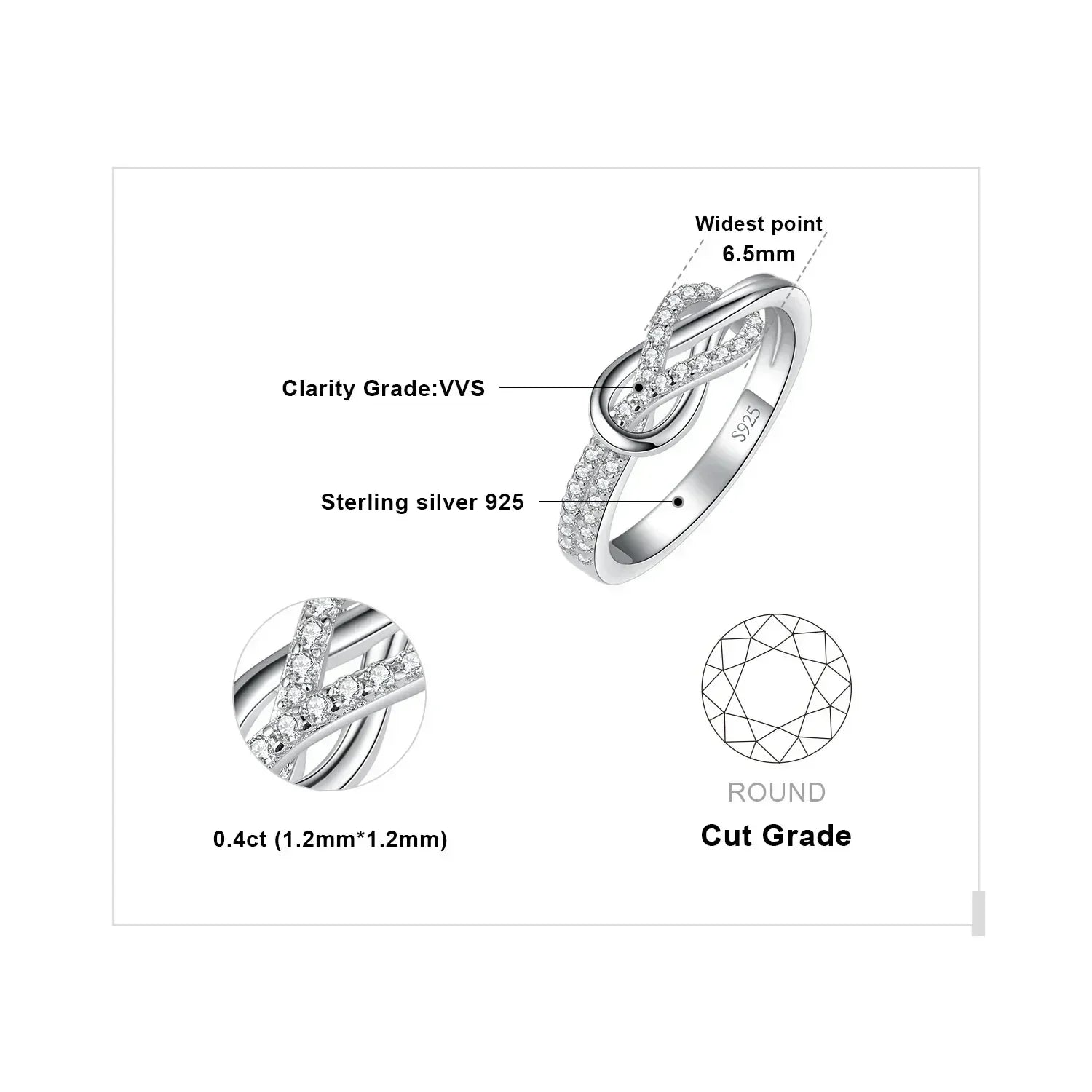 JewelryPalace New Arrival Infinity Love Knot Gemstone 925 Sterling Silver Statement Ring for Woman Fashion Classic Fine Jewelry