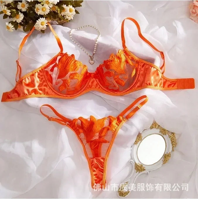 Tornova Sexy Lingerie Woman Lace Transparent Underwear Embroidery Brief Set Bra Kit Push Up Breves Sets Thin Erotic Bras New