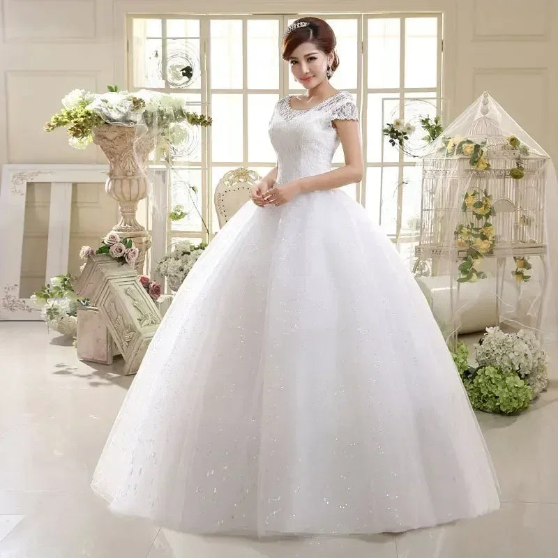 Plus size Vestidos De Novia Real Photo Red pure White Lace O-neck Sequins Wedding Dresses Cheap Princess Bride Gowns Frock HS587