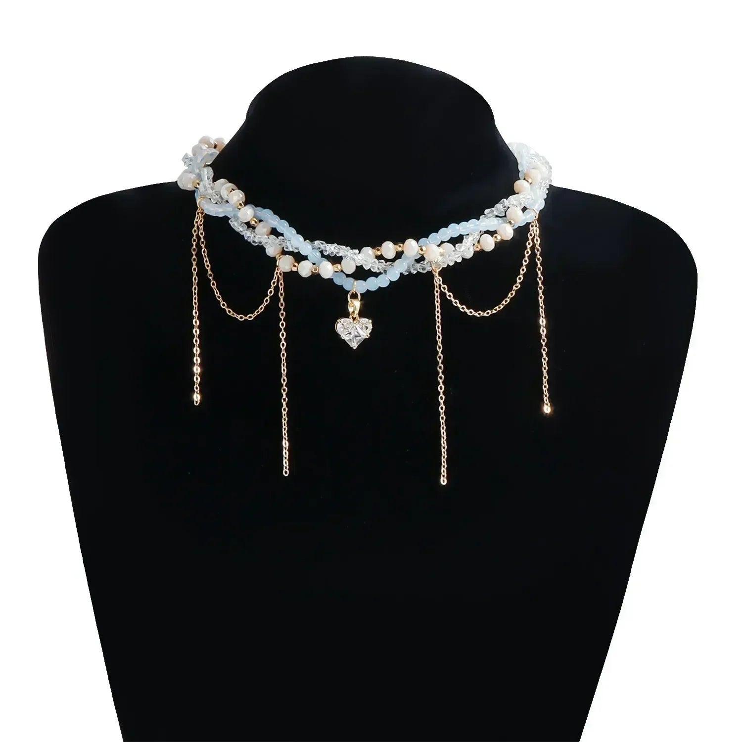 Fashion Heart Beaded Necklace for Women Boho Elegant Irregular Crystal Chain Y2K Choker Exquisite Party Gift Jewelry Accessories