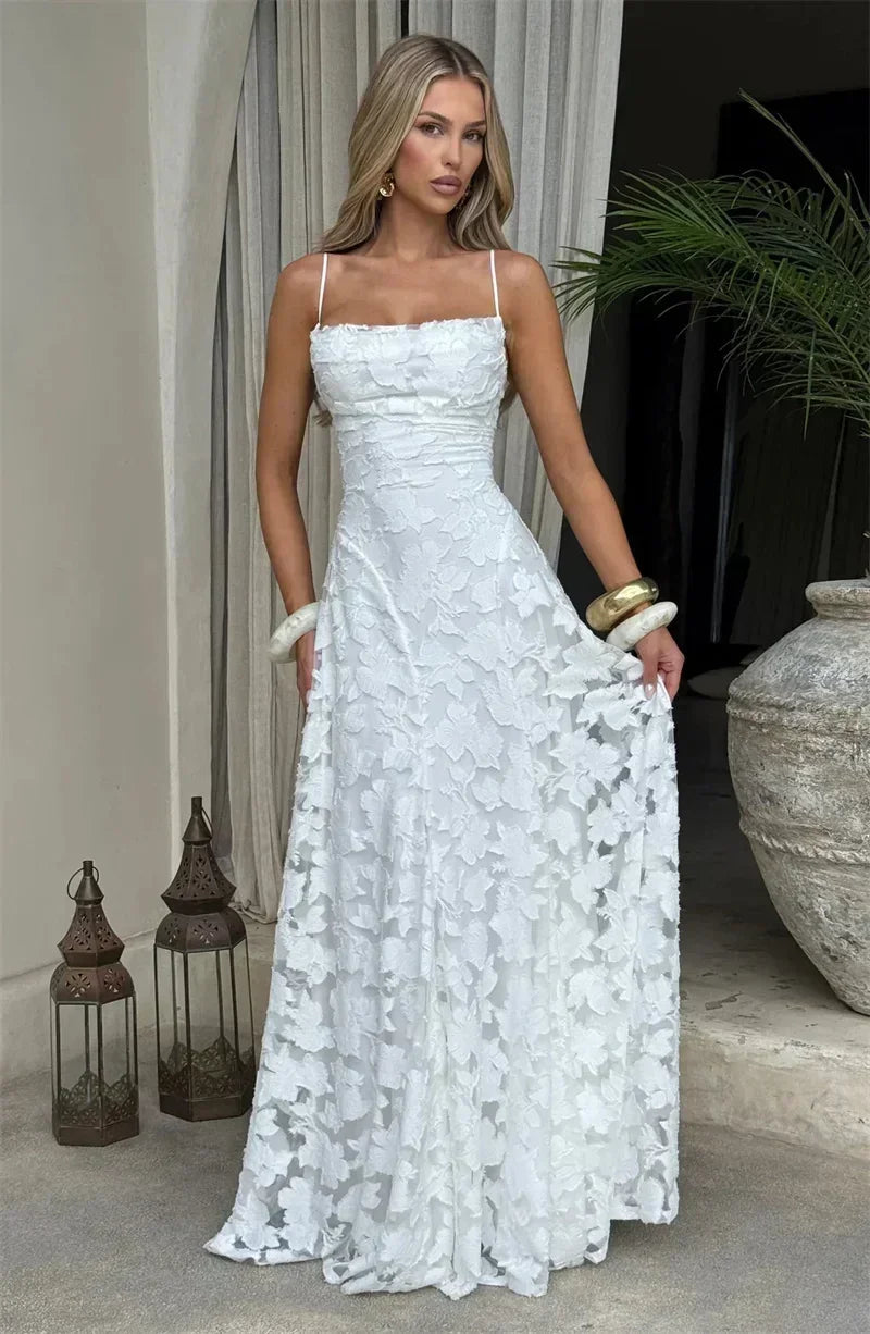 Mozision Spaghetti Strap Backless Sexy Maxi Dress Women Gown Fashion Off-shoulder Sleeveless Lace-up Evening Club Party Dress