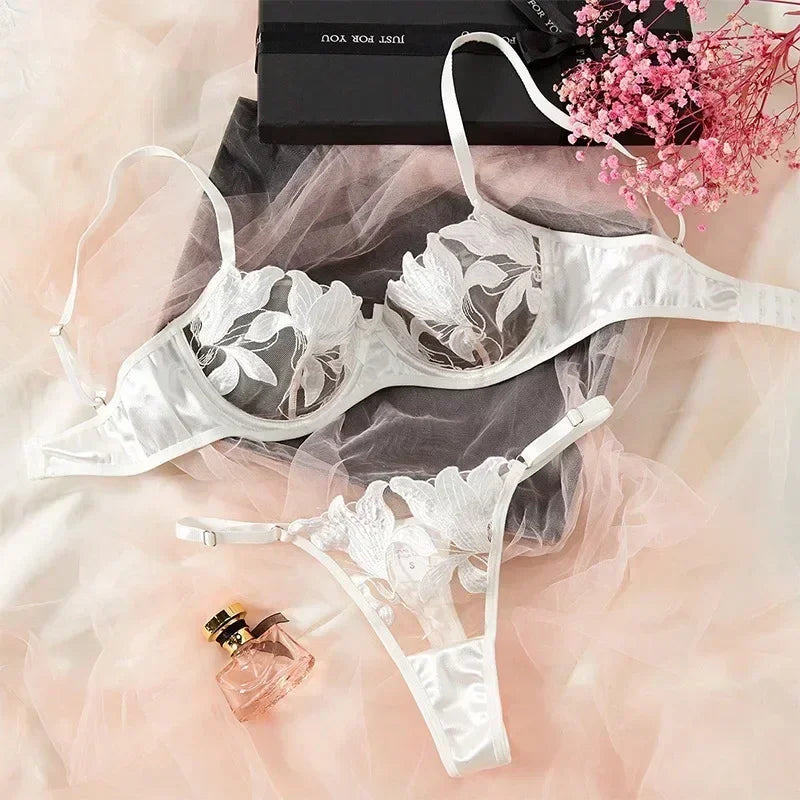 Tornova Sexy Lingerie Woman Lace Transparent Underwear Embroidery Brief Set Bra Kit Push Up Breves Sets Thin Erotic Bras New