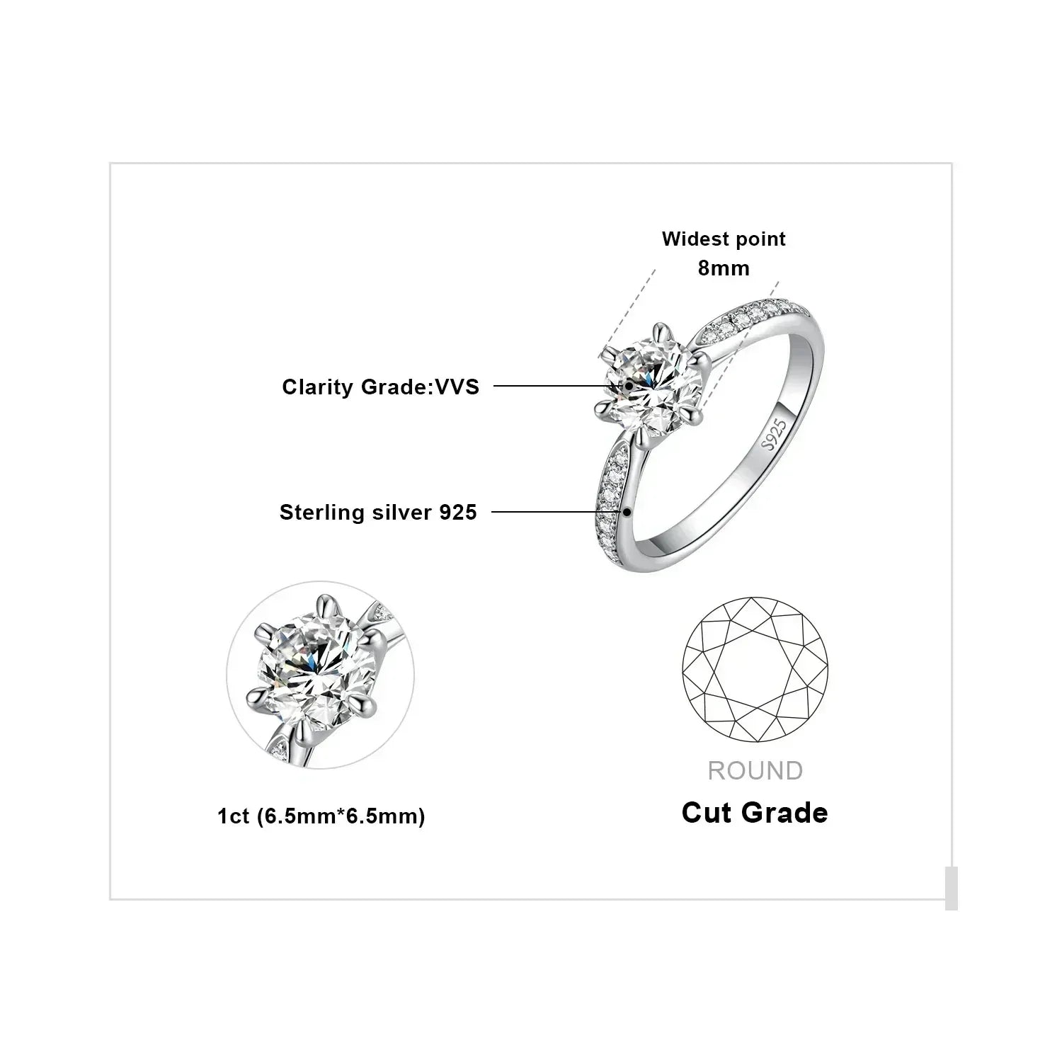 JewelryPalace Moissanite D Color 0.5ct 1ct 1.5ct 2ct 3ct Round S925 Sterling Silver Wedding Engagement Ring for Women