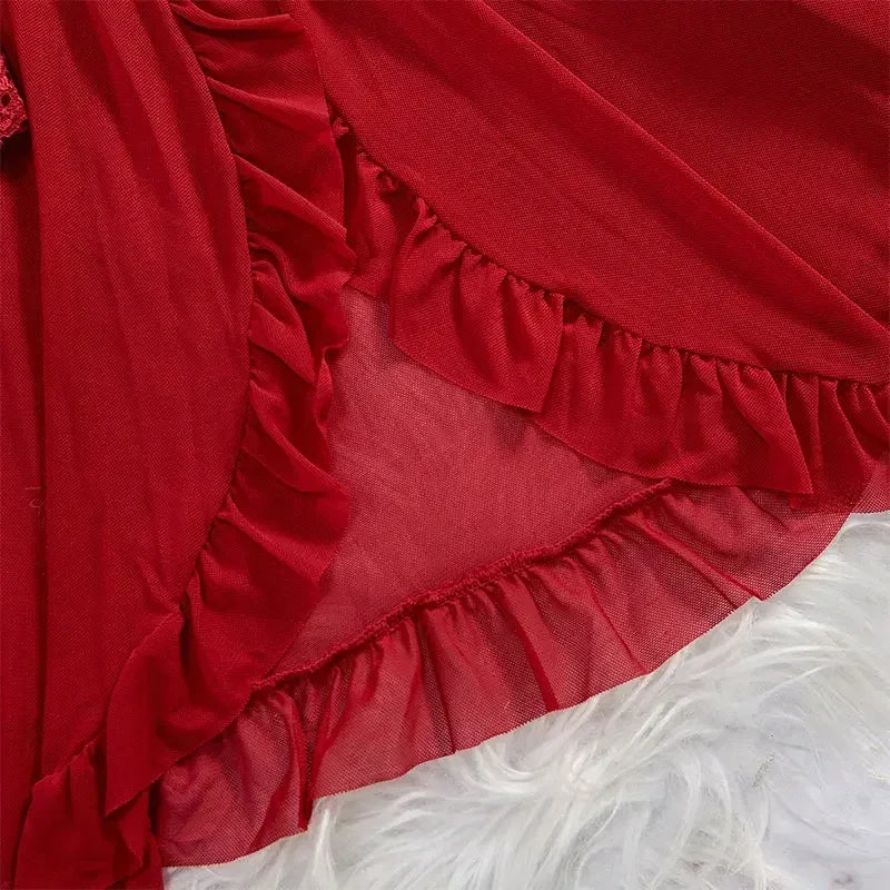 2 Pcs Set Sexy Lingerie Set Women Deep V Slip Dress Thong Erotic Bra Panty Sets Lace Nightdress Transparent Soft Nightgown