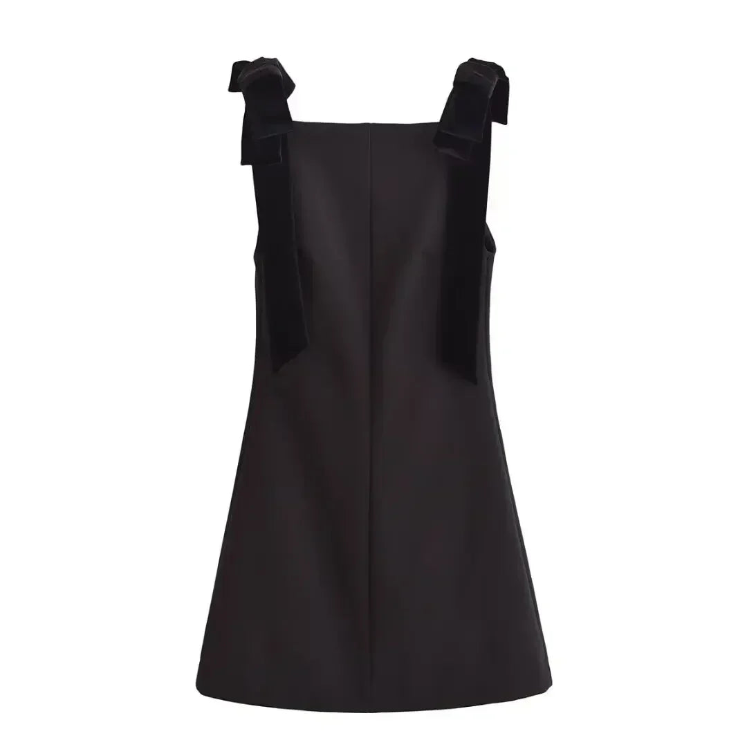 TFMLN Autumn New Women Dress 2024 Slim Chic Sleeveless Dress Bow Casual  Mini Frock Female Fashion Elegant Short Party Dress