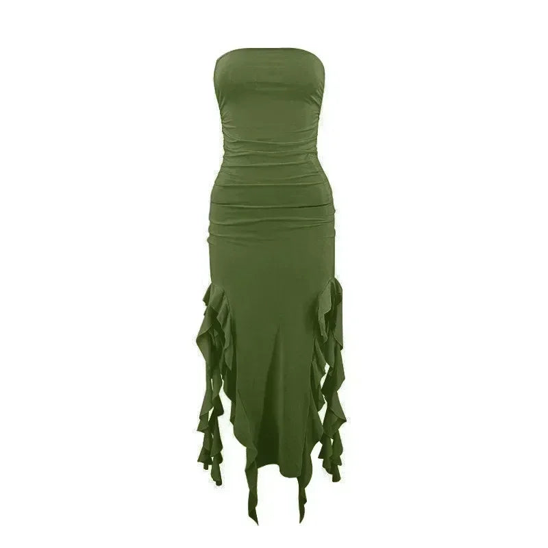 BWQ Long Dresses For Women Slit Sexy Bodycon Sleeveless Jellyfish Dress Hot Girls Fashion Off The Shoulders Maxi Dress Woman
