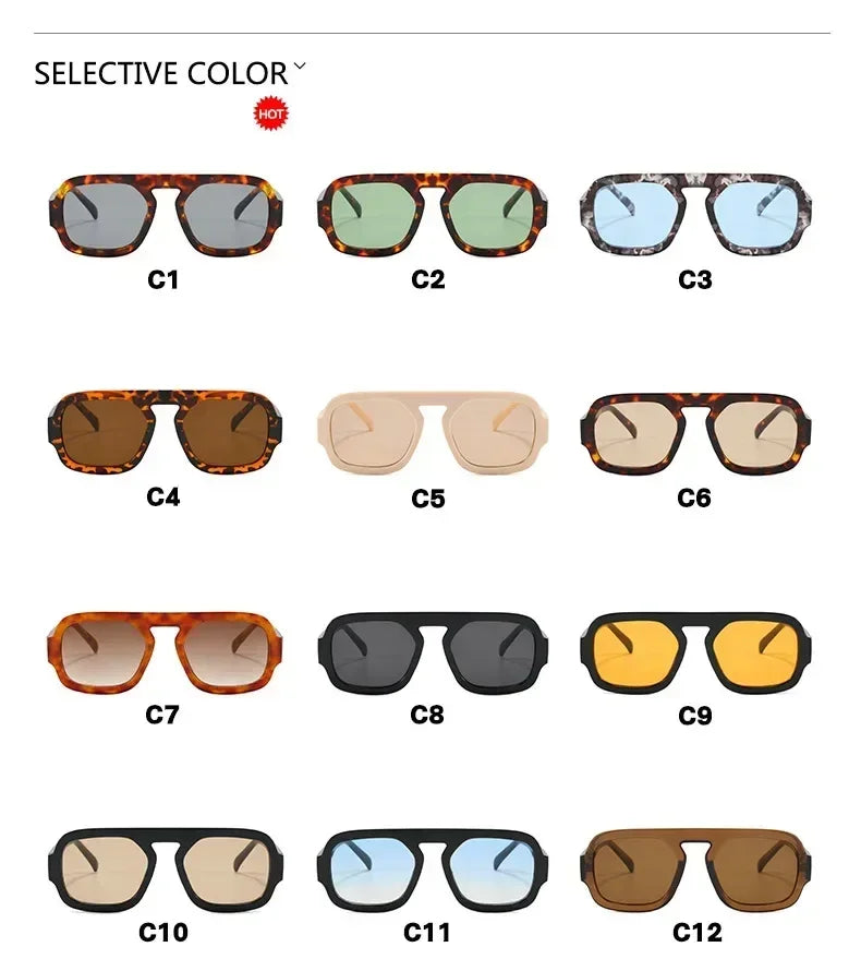 DOHOHDO 2025 Fashion Square Sunglasses Women New Retro Black Brown Thick Frame Pilot Sun Glasses Woman Chic Polygon Shades UV400