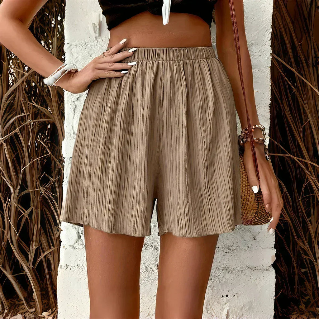 Women High Waist Solid Shorts 2025 Spring Summer New Fashion Pant Lady Casual Outfit Short Pants Beach Holiday Simple Clothing