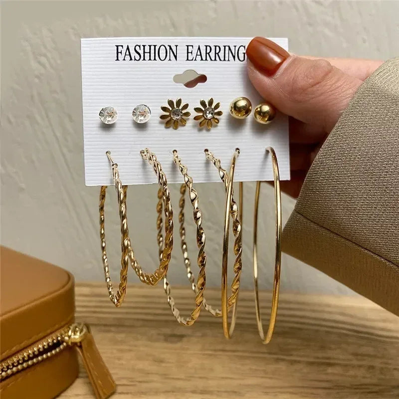 LETAPI Vintage Gold Color Circle Earrings for Women Girls Geometric Twist Dangle Earring Set New Fashion Jewelry Party Gifts