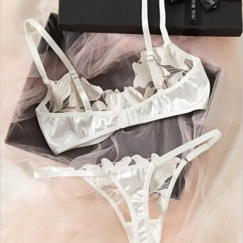 Tornova Sexy Lingerie Woman Lace Transparent Underwear Embroidery Brief Set Bra Kit Push Up Breves Sets Thin Erotic Bras New