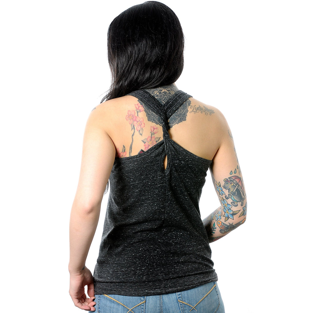 I Have Piercings You Can't See Black Gray Cosmic Twist Back Tank Top