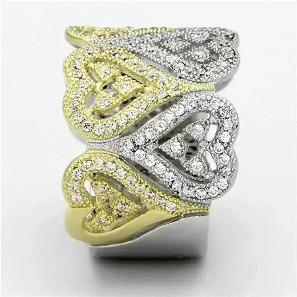 TS126 Gold & Rhodium Sterling Silver Ring – AAA Champagne CZ