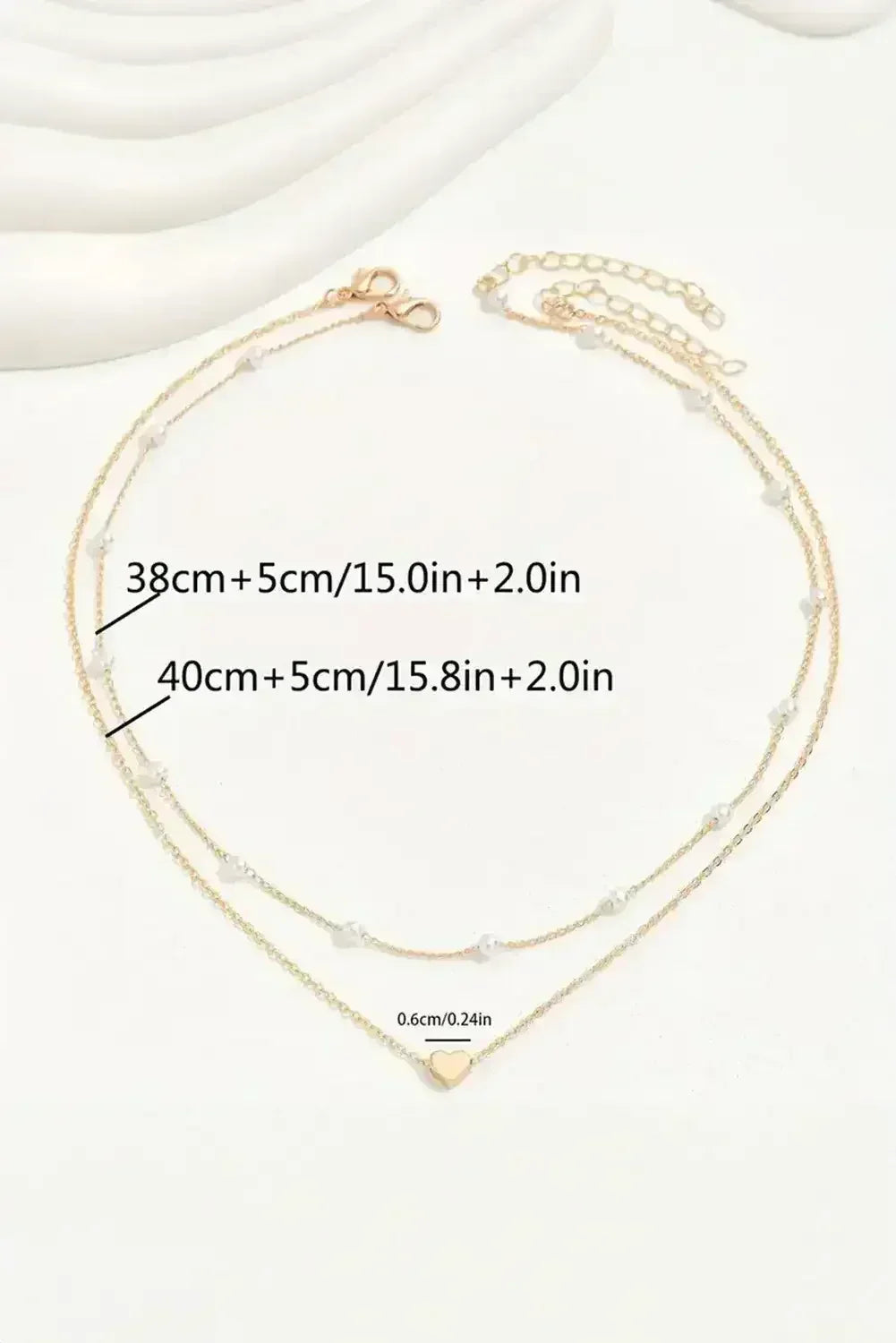 Gold Pearl Heart Necklace - Adjustable Chain - Dainty Layering Pendant