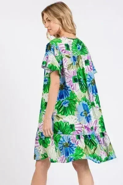 Ces Femme Floral Ruffled Short Sleeve Dress