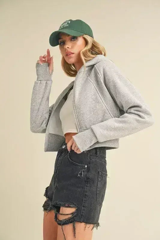 Aemi + Co Cropped Zip Hoodie – Raglan Sleeve Streetwear Style
