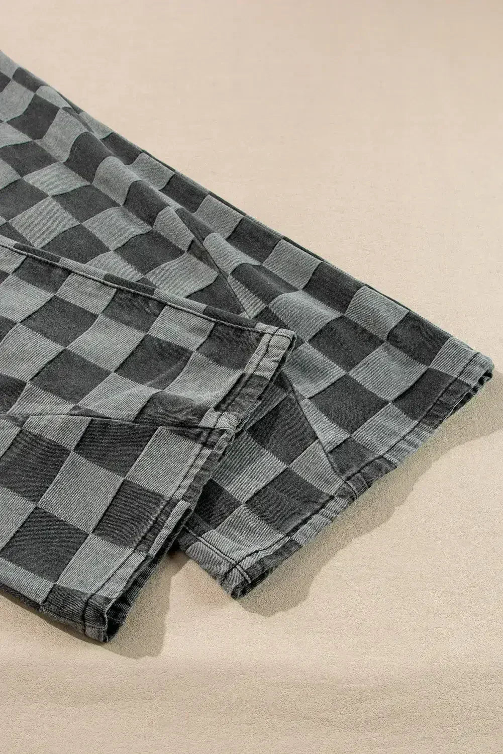 Dusk Blue Checkered Light Washed Wide Leg Jeans