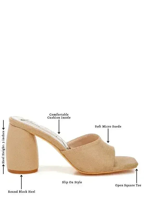 Micro Suede Block Heel Sandals - 3" Walkable Slip-Ons - Office to Outing