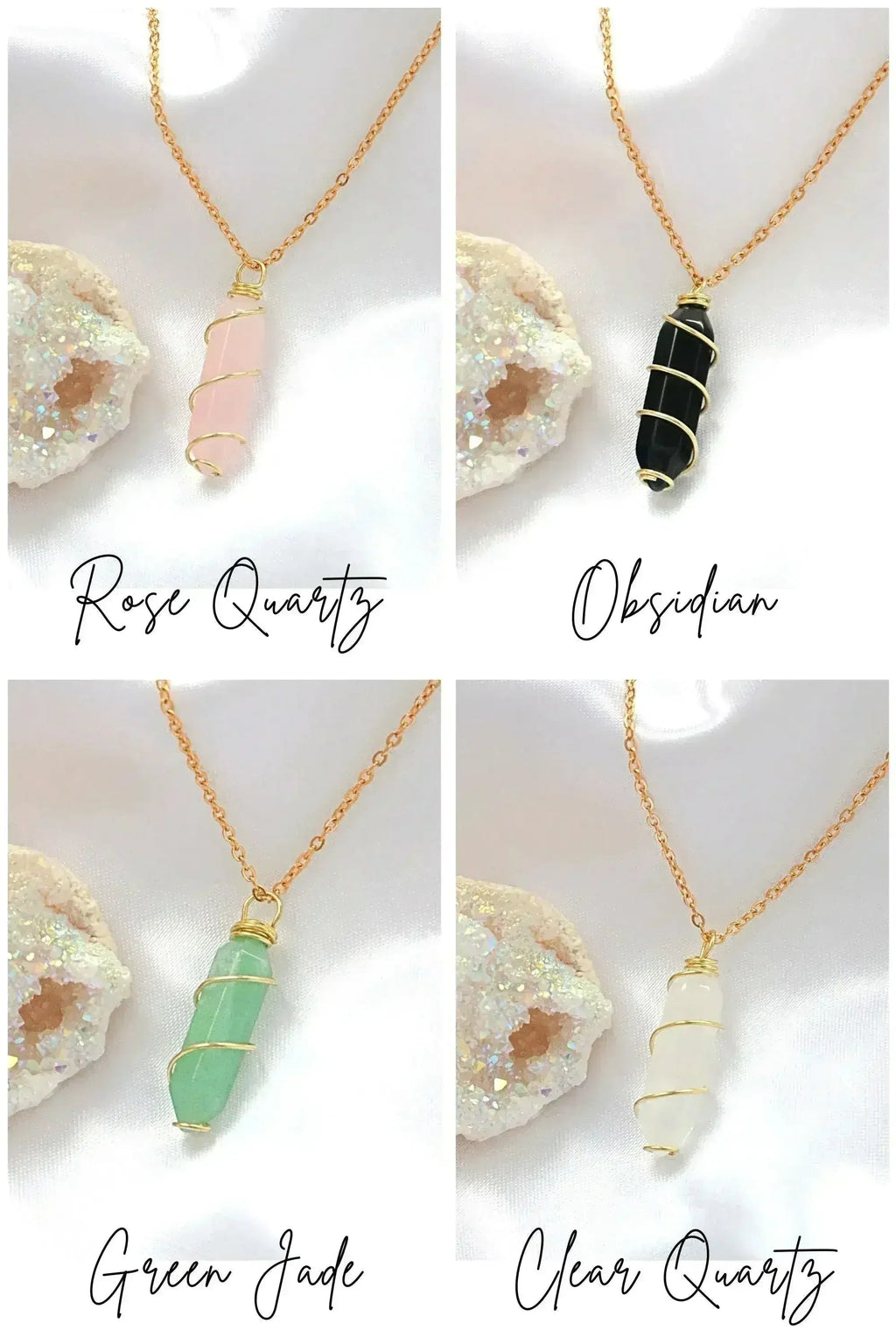 18K Double Ended Natural Healing Crystals Hand Wired Necklace