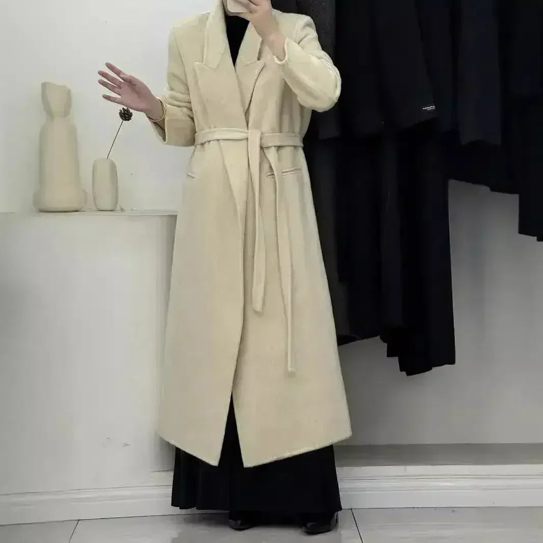 Angora Red Women's Loose Double-Sided Wool Overcoat – Elegant & Cozy