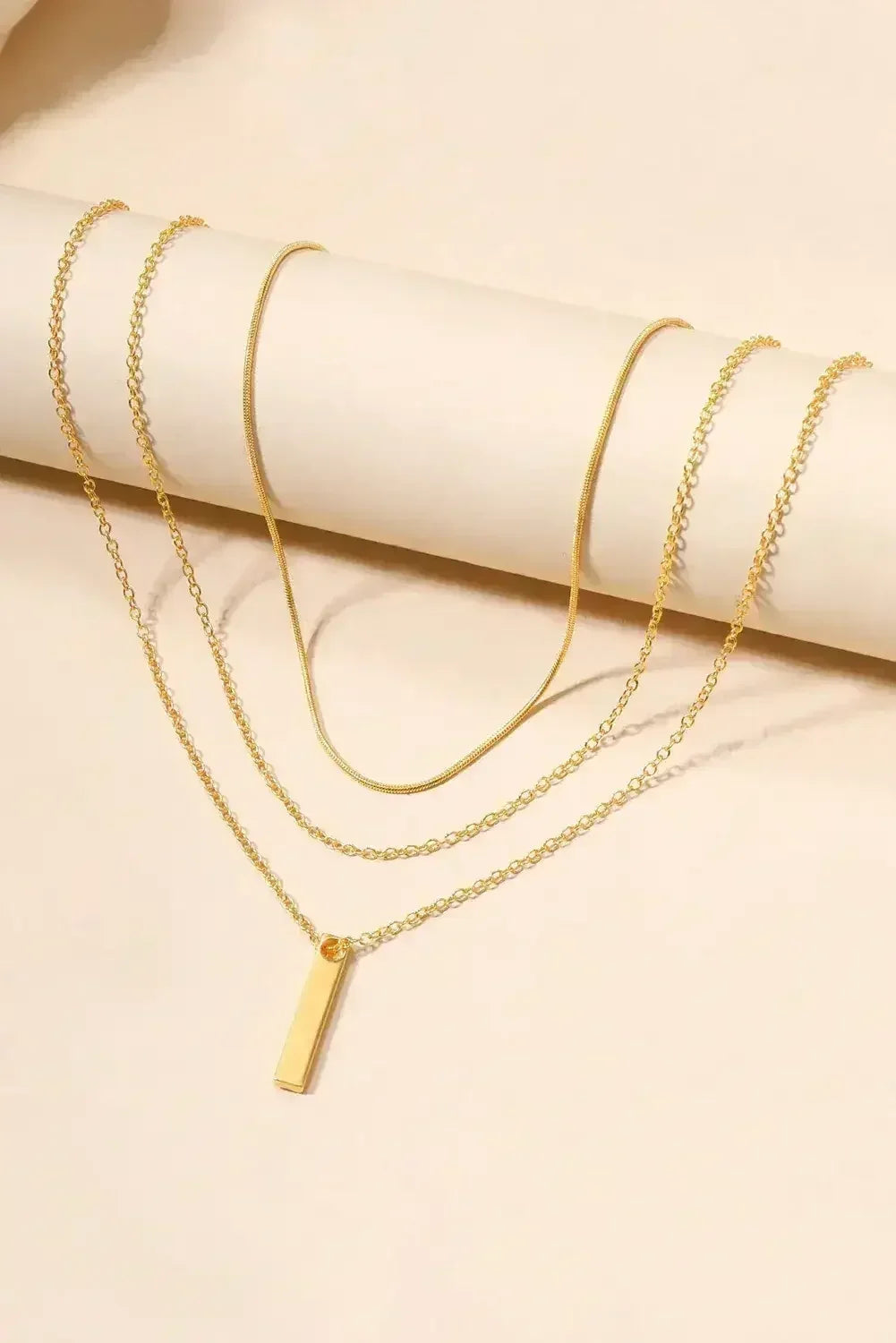 Gold Bar Pendant Layered Adjustable Chain Necklace