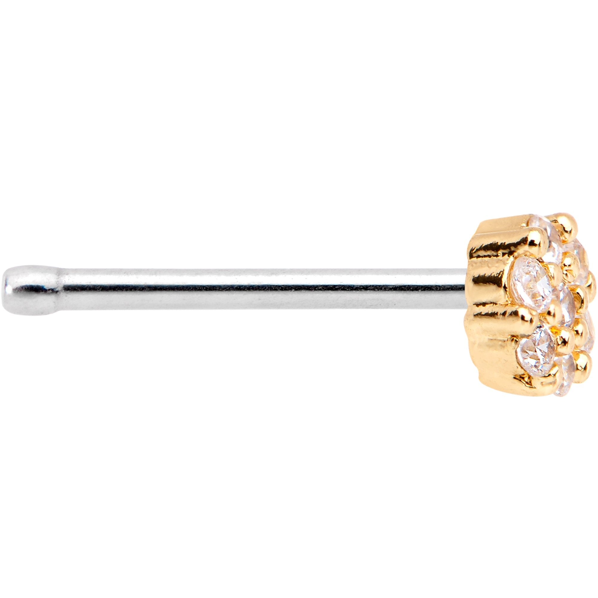 20G 1/4 Clear CZ Gem Gold Tone Cute Cluster Nose Bone