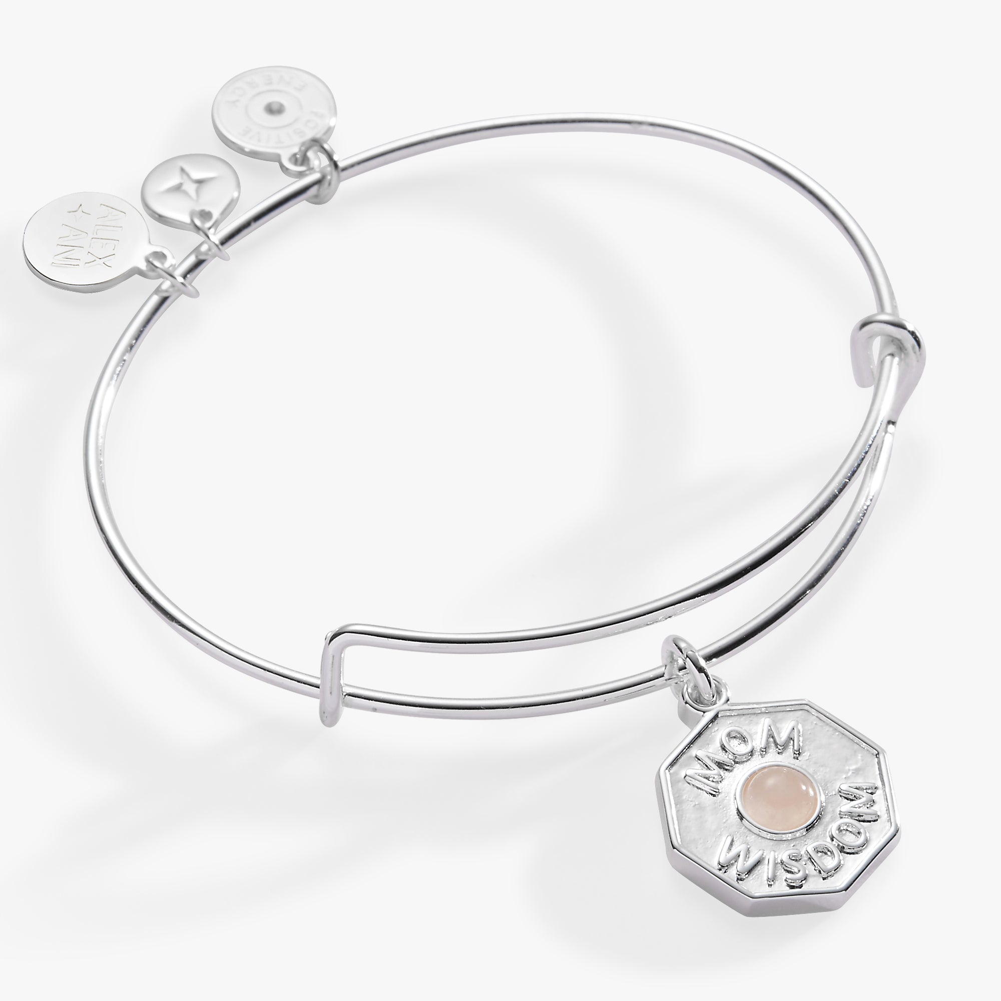 'Mom Wisdom' Rose Quartz Crystal Charm Bangle