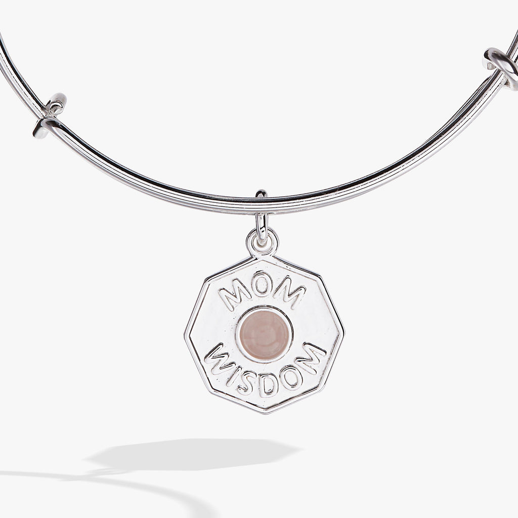 'Mom Wisdom' Rose Quartz Crystal Charm Bangle