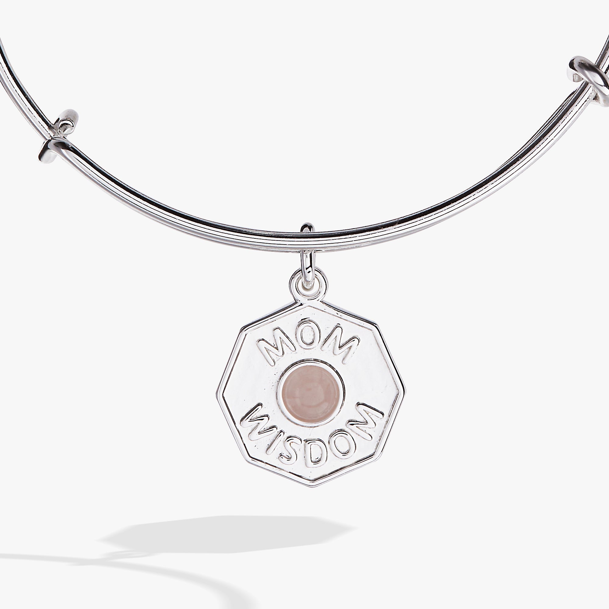 'Mom Wisdom' Rose Quartz Crystal Charm Bangle