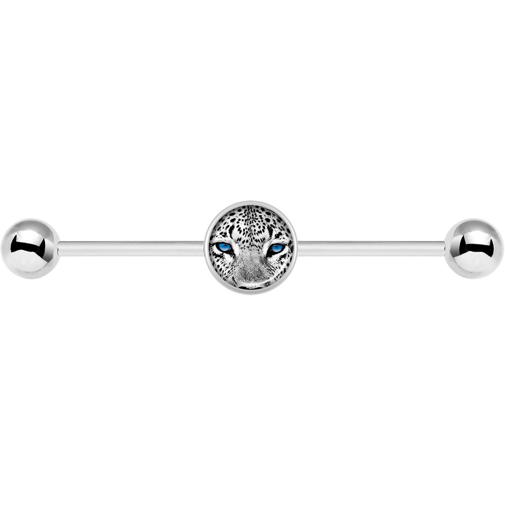 14G Black White Leopard Eyes Industrial Barbell 37mm