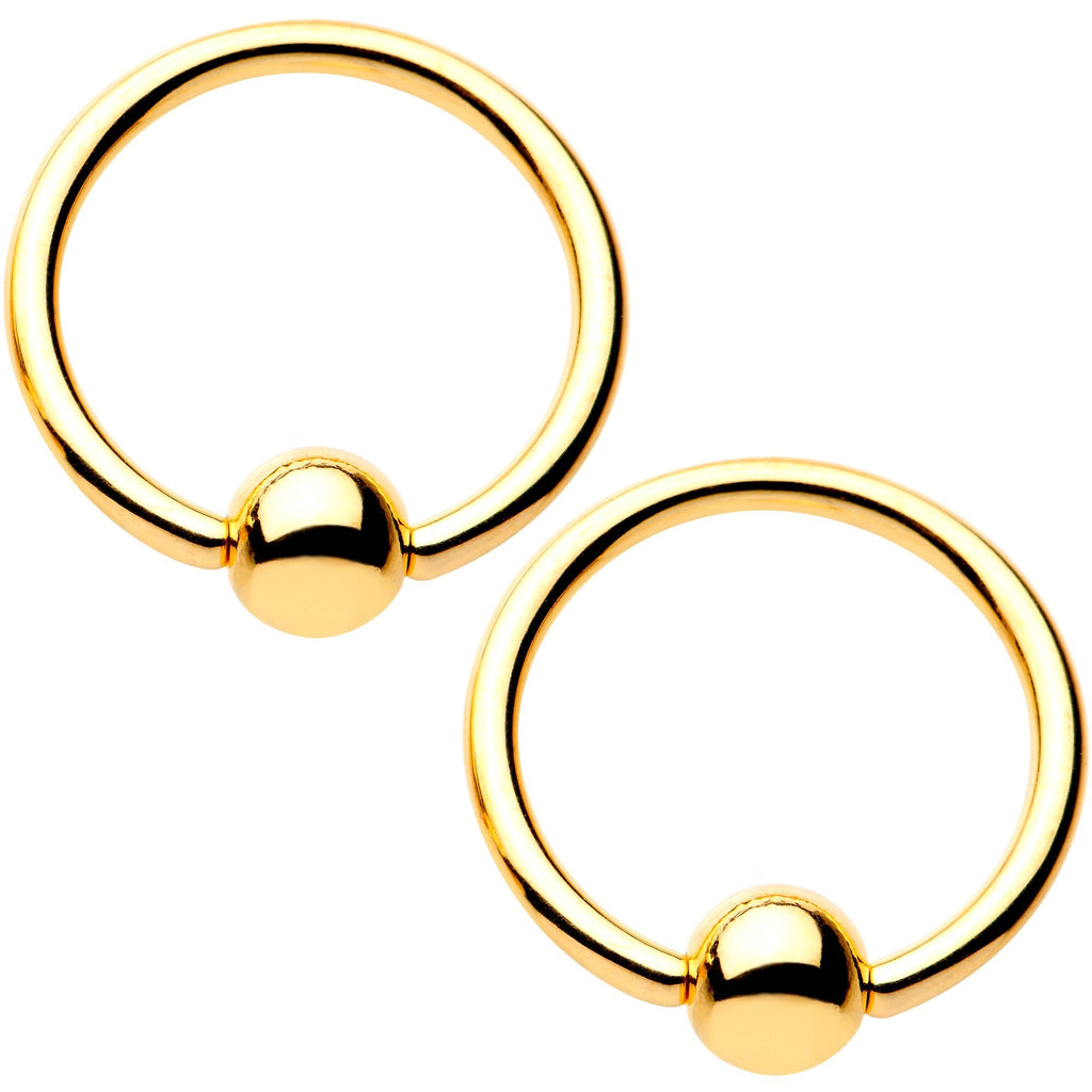 14G Blue Gem Gold Tone Sccop Captive Ring Barbell Nipple Ring Set