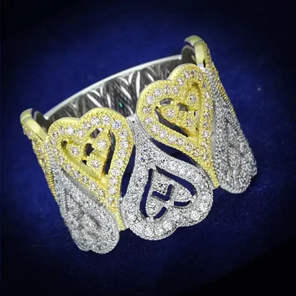 TS126 Gold & Rhodium Sterling Silver Ring – AAA Champagne CZ