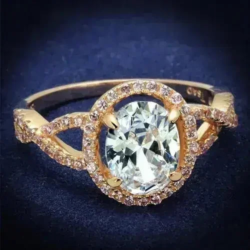 TS489 Rose Gold Sterling Silver Ring – AAA Clear CZ Solitaire