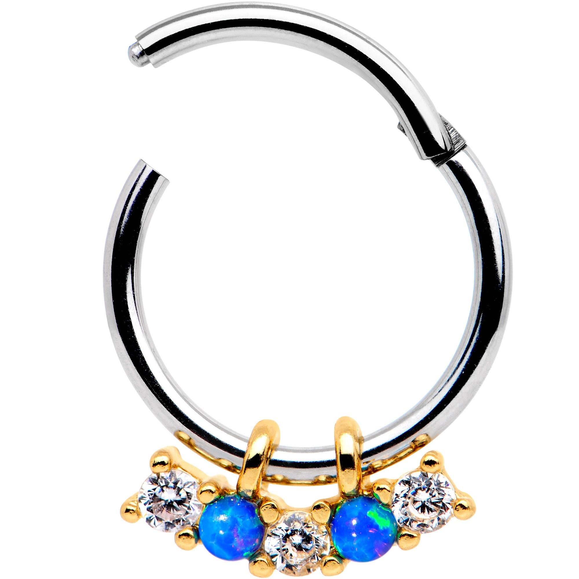 16G 5/16 Blue Synthetic Opal Dazzle Hinged Segment Ring